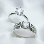 Charming Silver Plated Zircon Couple's Ring - 2 Pcs