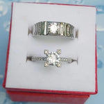 Charming Silver Plated Zircon Couple's Ring - 2 Pcs